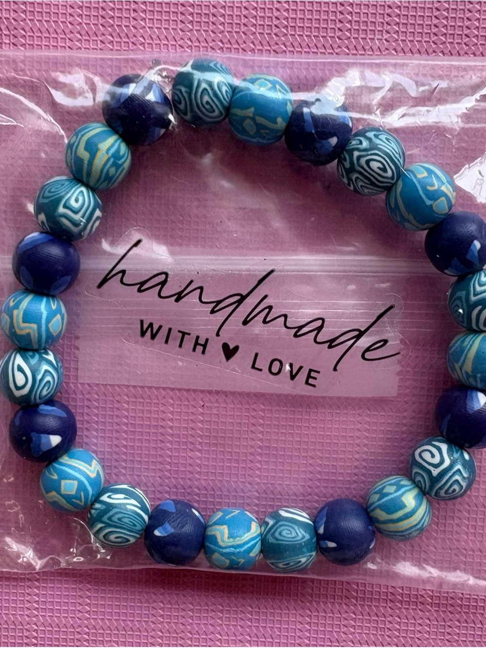 Handmade Blue Patterned Beaded Bracelet